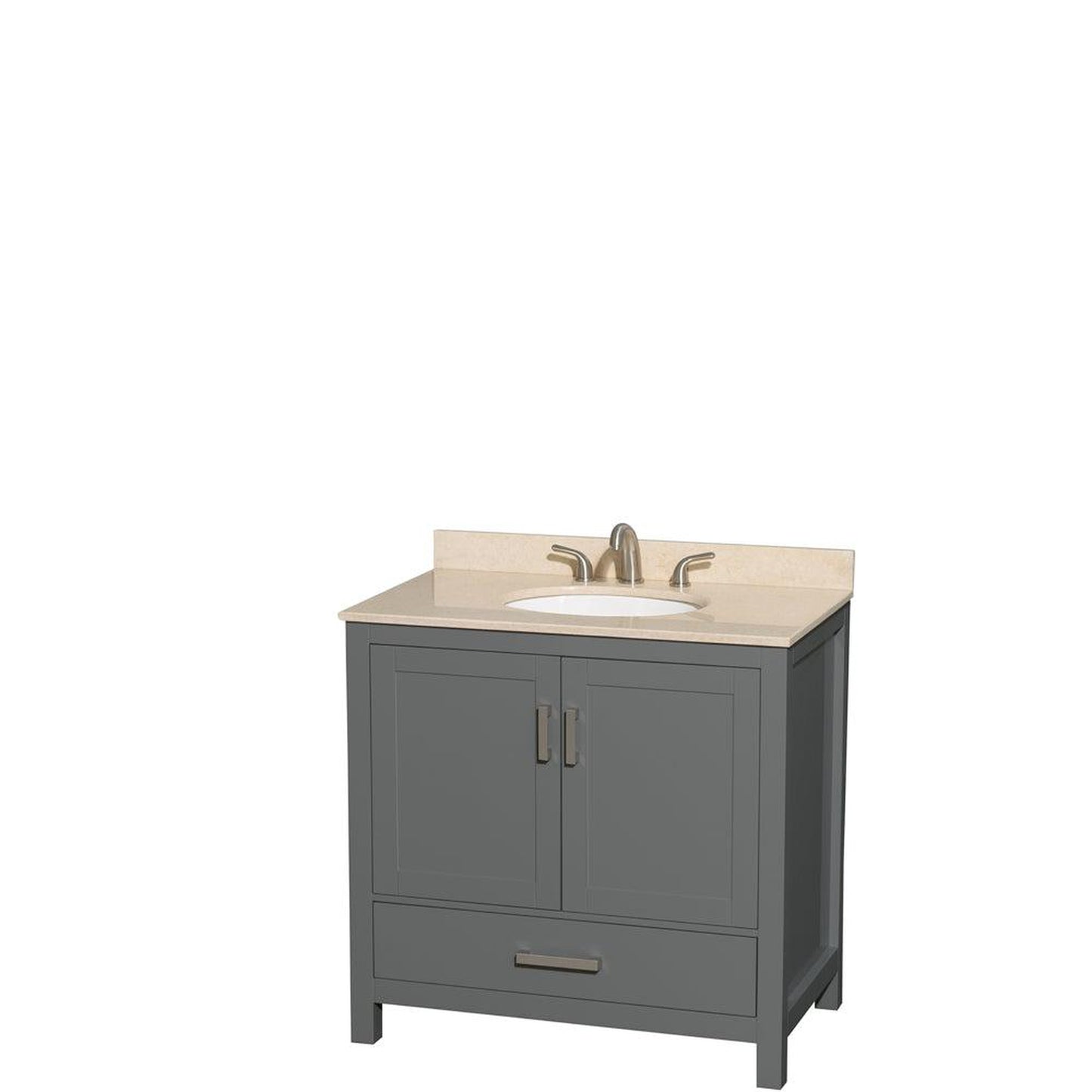 Wyndham Collection Sheffield 36" Single Bathroom Vanity in Dark Gray, Ivory Marble Countertop, Undermount Oval Sink, and No Mirror