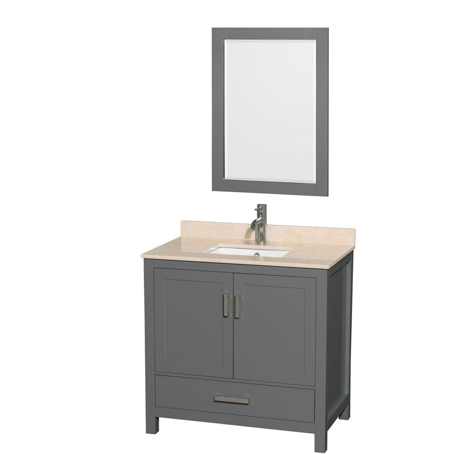 Wyndham Collection Sheffield 36" Single Bathroom Vanity in Dark Gray, Ivory Marble Countertop, Undermount Square Sink, and 24" Mirror