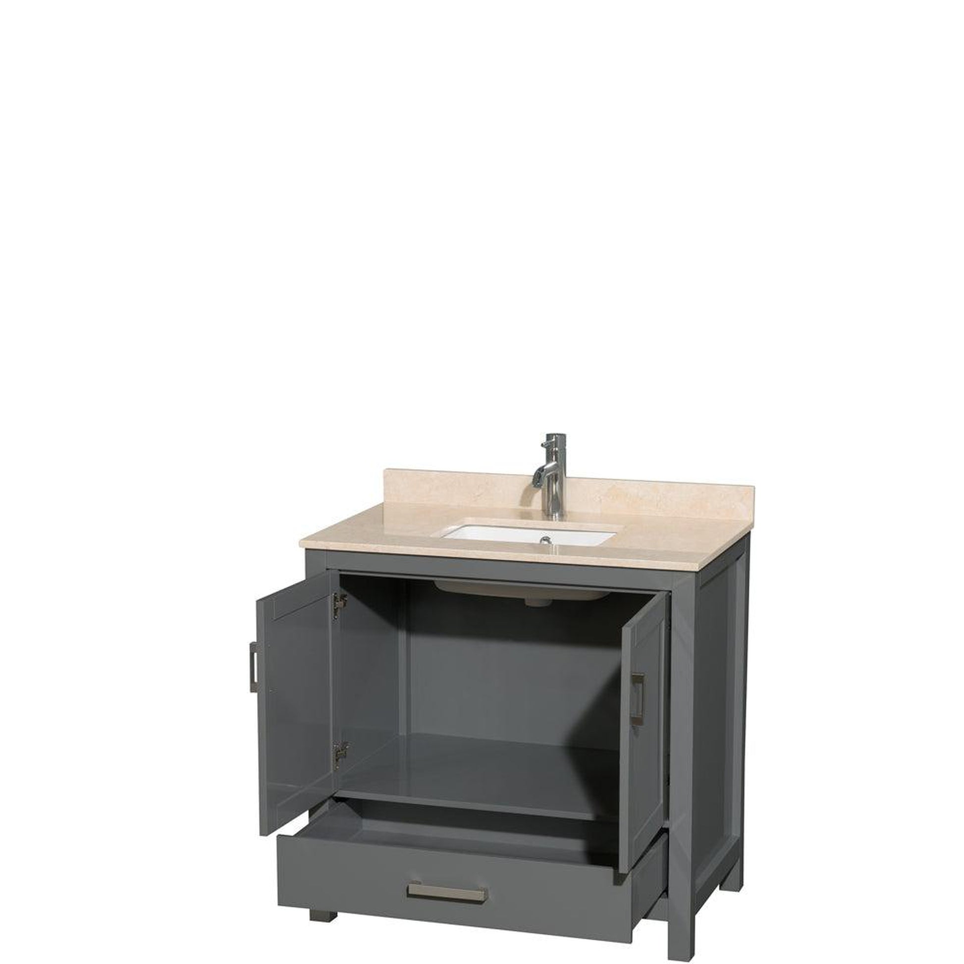 Wyndham Collection Sheffield 36" Single Bathroom Vanity in Dark Gray, Ivory Marble Countertop, Undermount Square Sink, and No Mirror