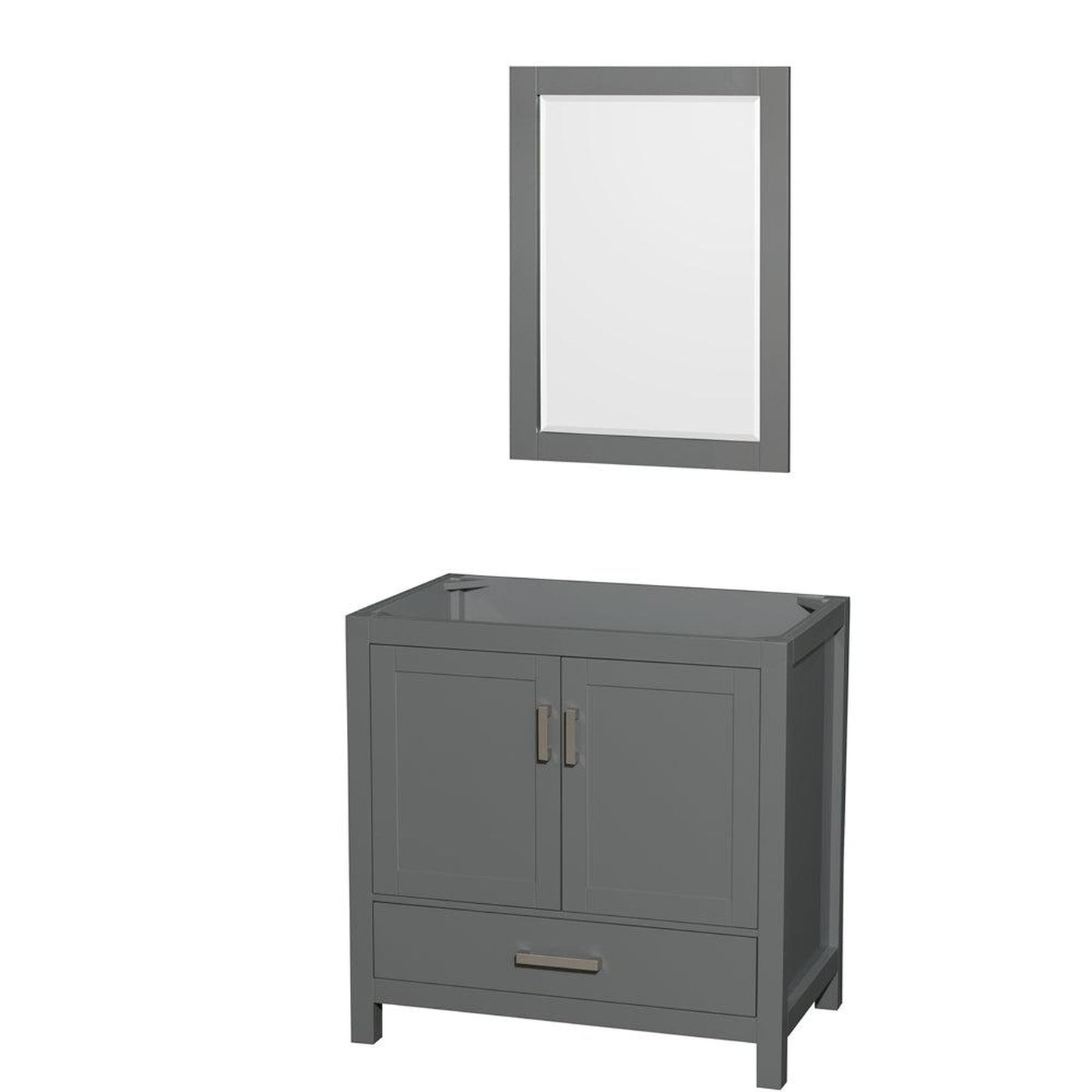 Wyndham Collection Sheffield 36" Single Bathroom Vanity in Dark Gray, No Countertop, No Sink, and 24" Mirror
