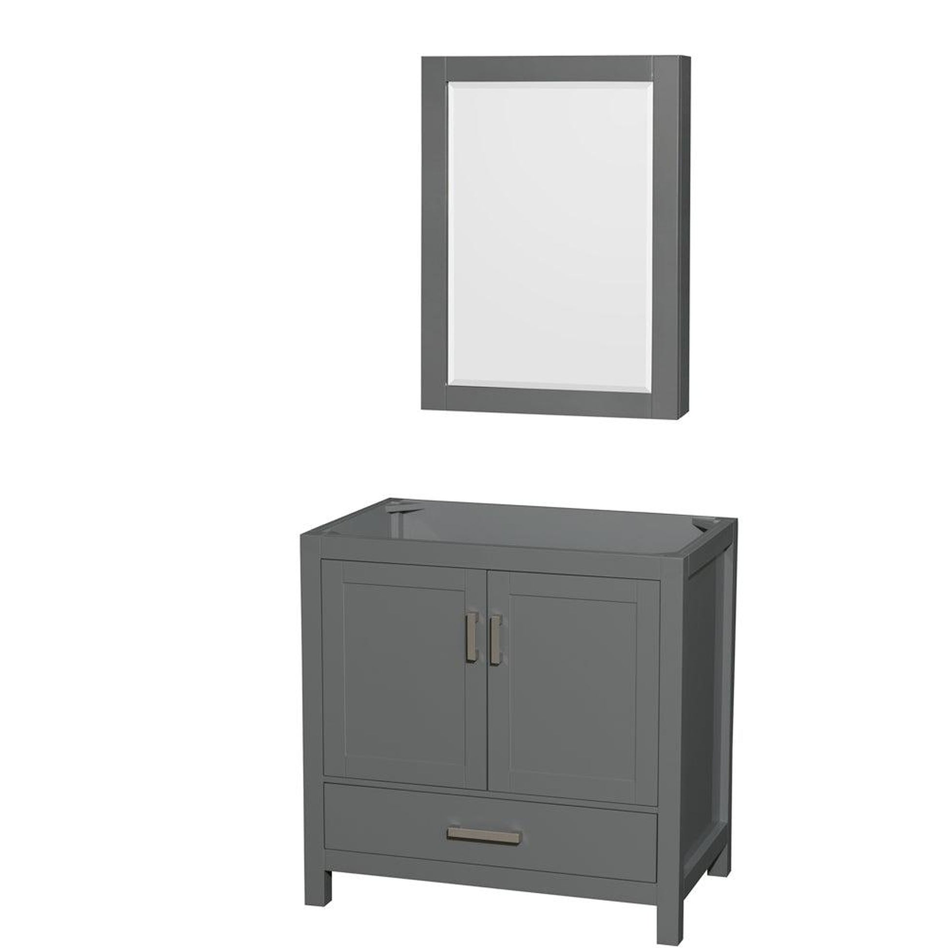 Wyndham Collection Sheffield 36" Single Bathroom Vanity in Dark Gray, No Countertop, No Sink, and Medicine Cabinet