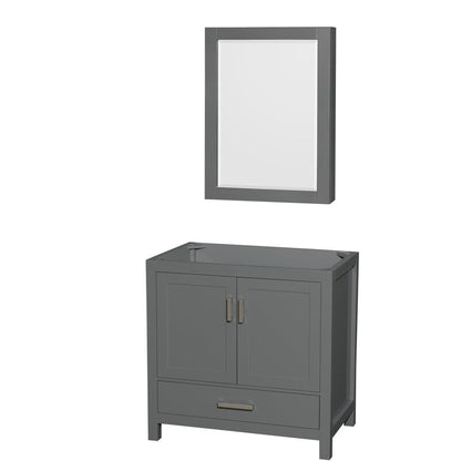 Wyndham Collection Sheffield 36" Single Bathroom Vanity in Dark Gray, No Countertop, No Sink, and Medicine Cabinet