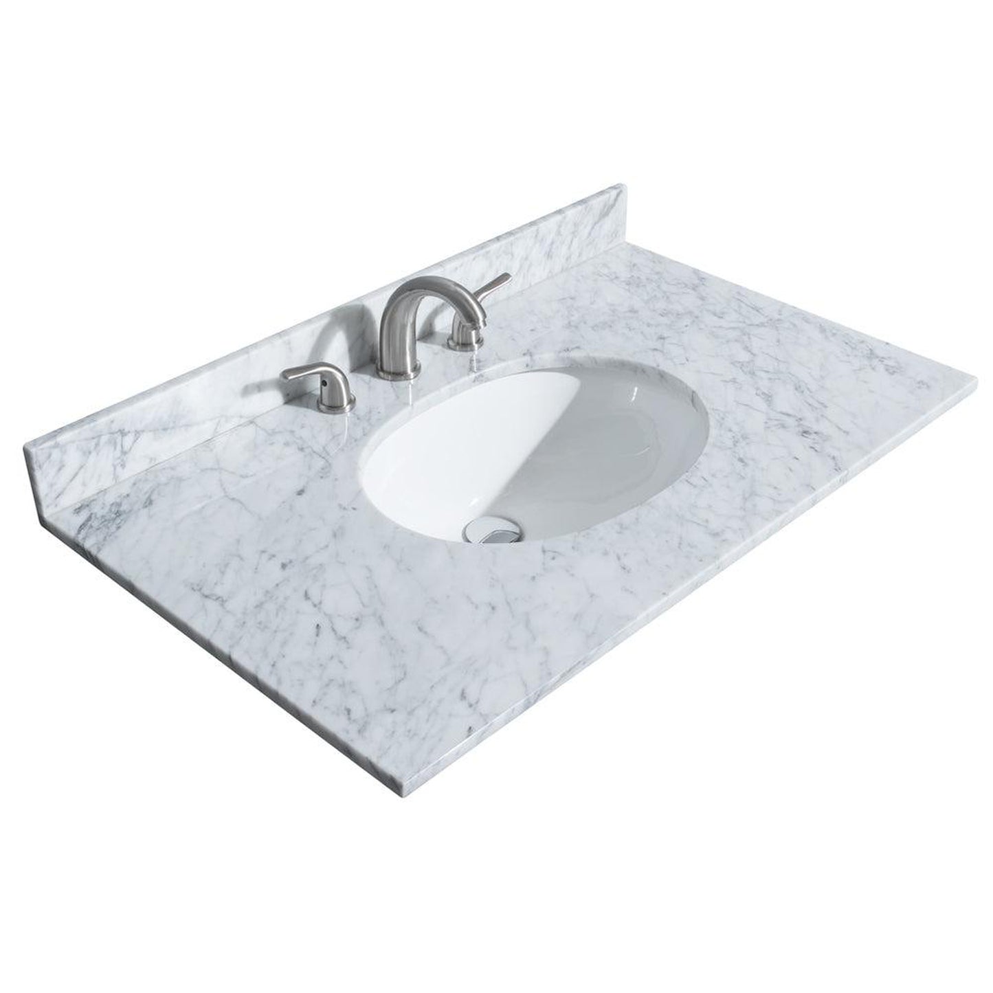 Wyndham Collection Sheffield 36" Single Bathroom Vanity in Dark Gray, White Carrara Marble Countertop, Undermount Oval Sink, and No Mirror