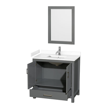 Wyndham Collection Sheffield 36" Single Bathroom Vanity in Dark Gray, White Cultured Marble Countertop, Undermount Square Sink, 24" Mirror