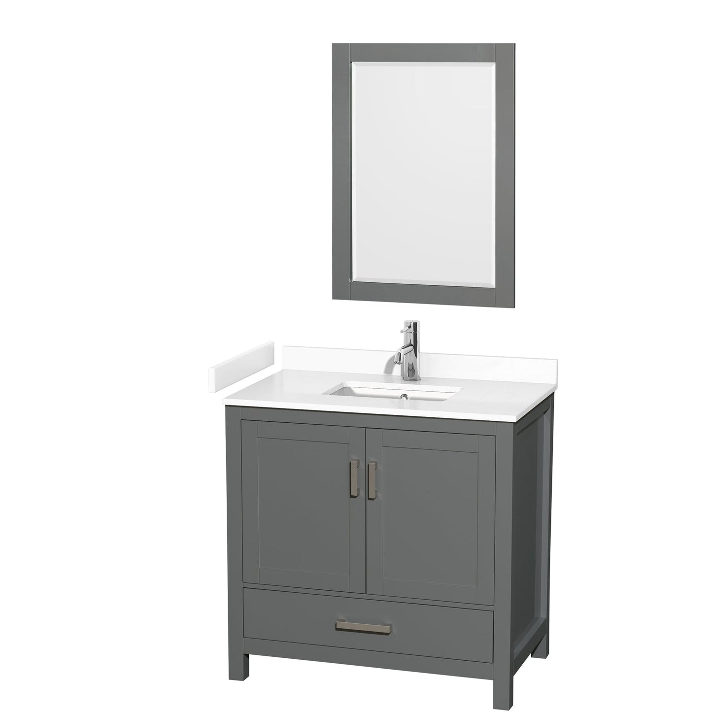 Wyndham Collection Sheffield 36" Single Bathroom Vanity in Dark Gray, White Cultured Marble Countertop, Undermount Square Sink, 24" Mirror