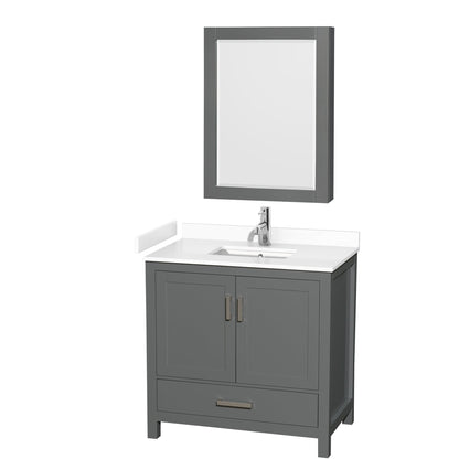 Wyndham Collection Sheffield 36" Single Bathroom Vanity in Dark Gray, White Cultured Marble Countertop, Undermount Square Sink, Medicine Cabinet
