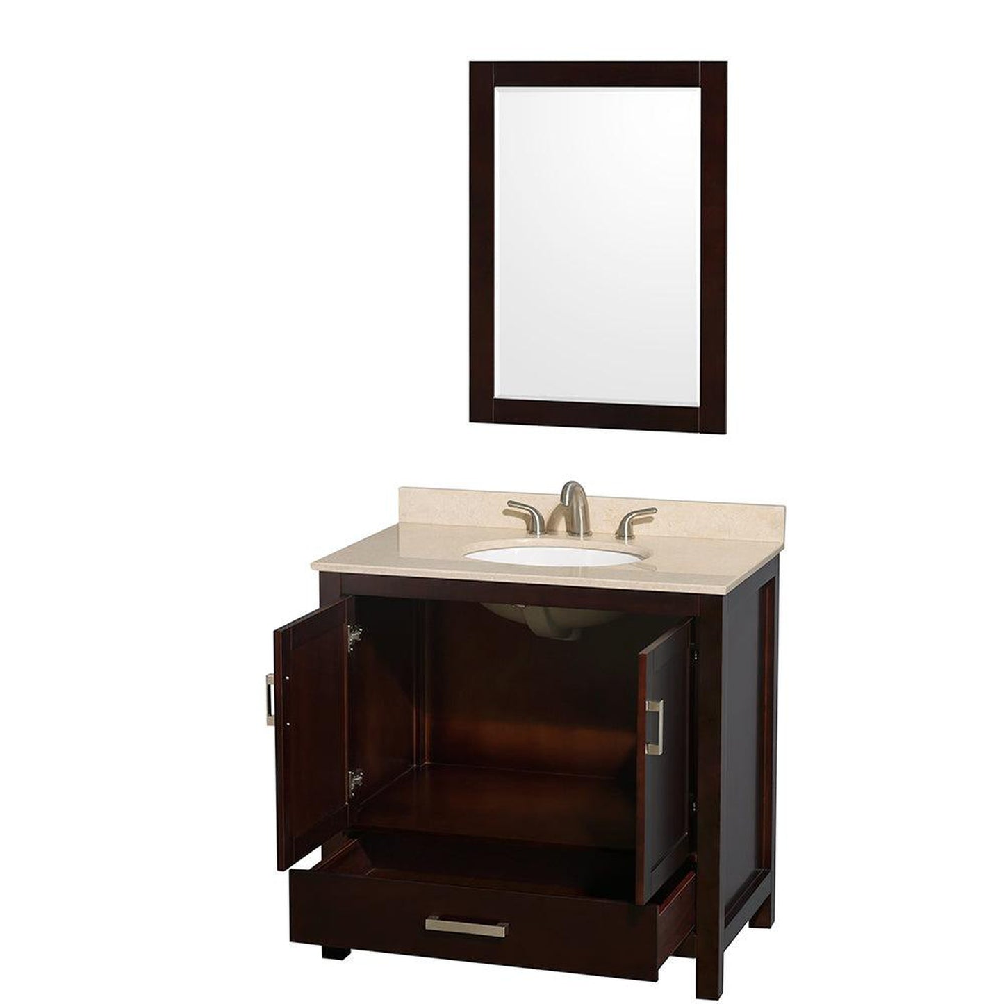 Wyndham Collection Sheffield 36" Single Bathroom Vanity in Espresso, Ivory Marble Countertop, Undermount Oval Sink, and 24" Mirror