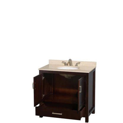 Wyndham Collection Sheffield 36" Single Bathroom Vanity in Espresso, Ivory Marble Countertop, Undermount Oval Sink, and No Mirror