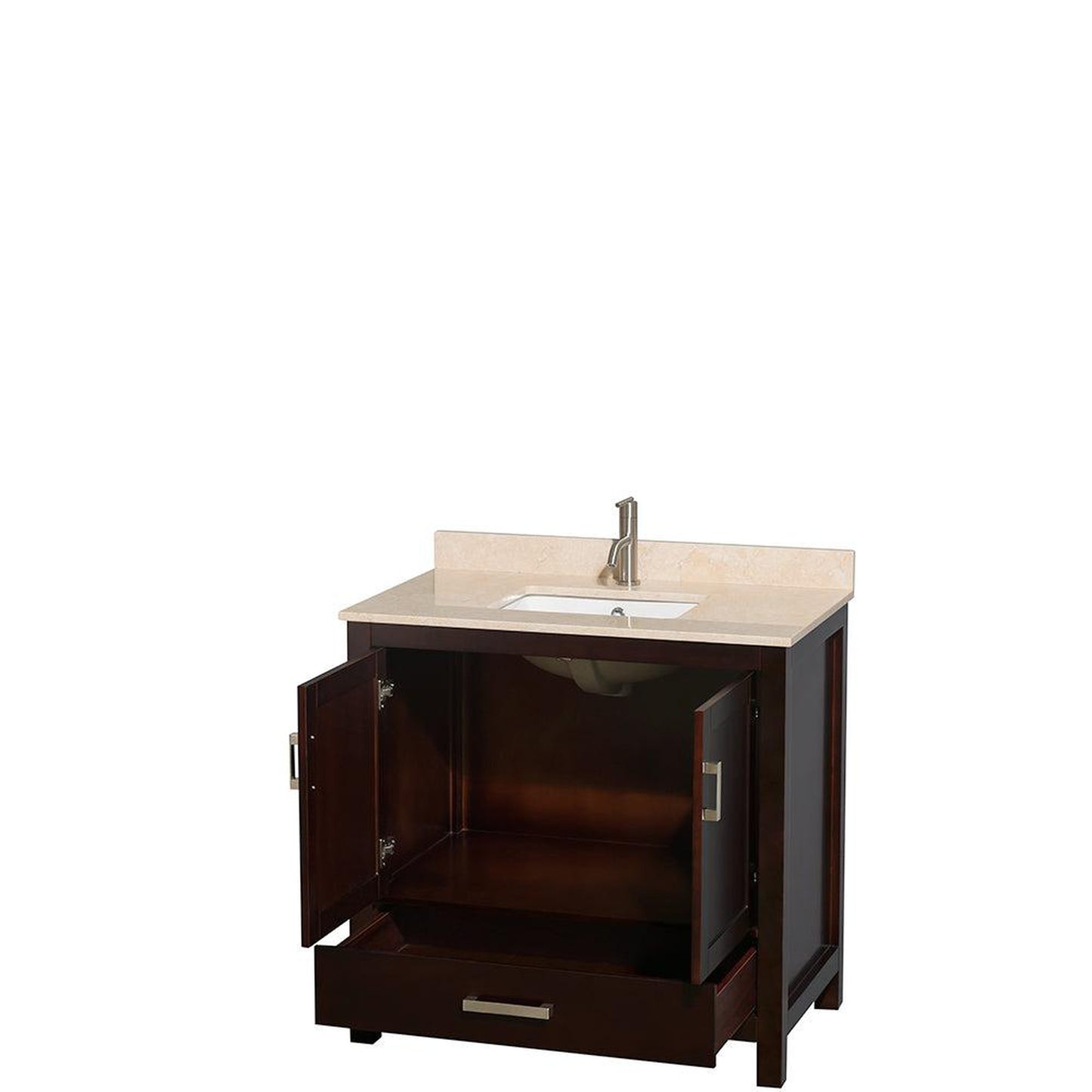 Wyndham Collection Sheffield 36" Single Bathroom Vanity in Espresso, Ivory Marble Countertop, Undermount Square Sink, and No Mirror