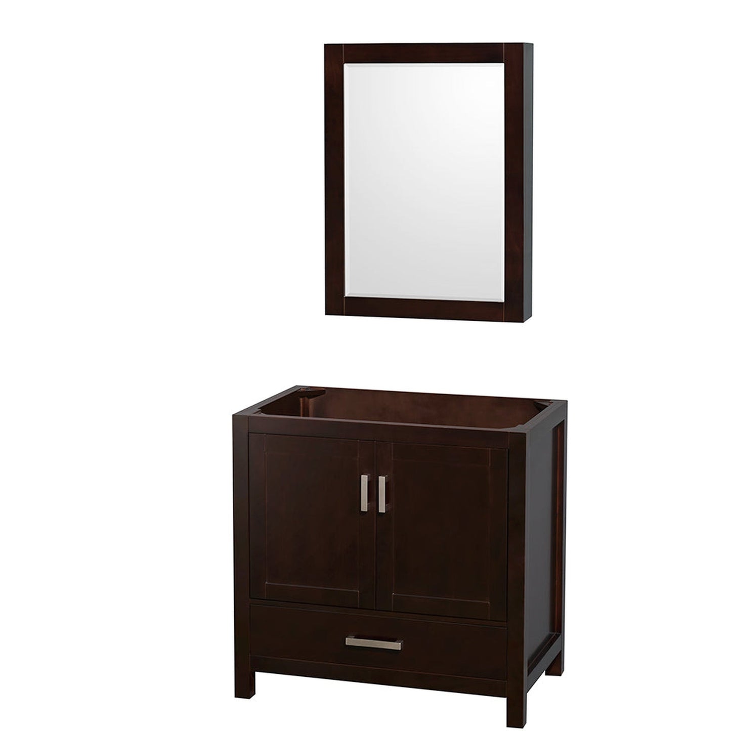 Wyndham Collection Sheffield 36" Single Bathroom Vanity in Espresso, No Countertop, No Sink, and Medicine Cabinet