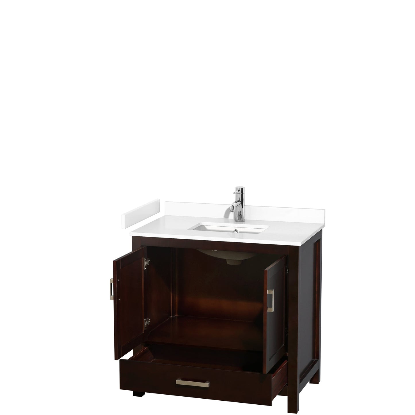 Wyndham Collection Sheffield 36" Single Bathroom Vanity in Espresso, White Cultured Marble Countertop, Undermount Square Sink, No Mirror