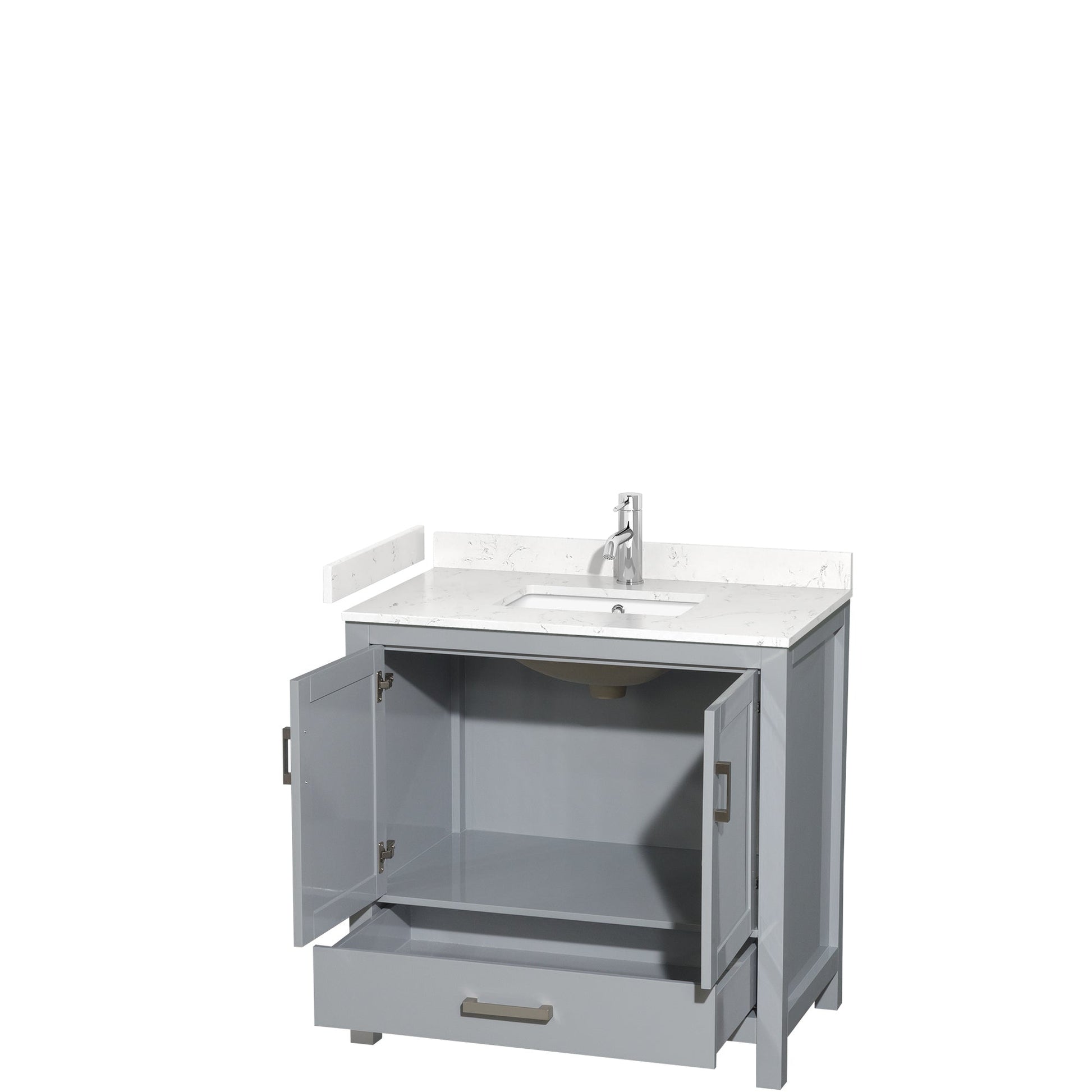 Wyndham Collection Sheffield 36" Single Bathroom Vanity in Gray, Carrara Cultured Marble Countertop, Undermount Square Sink, No Mirror
