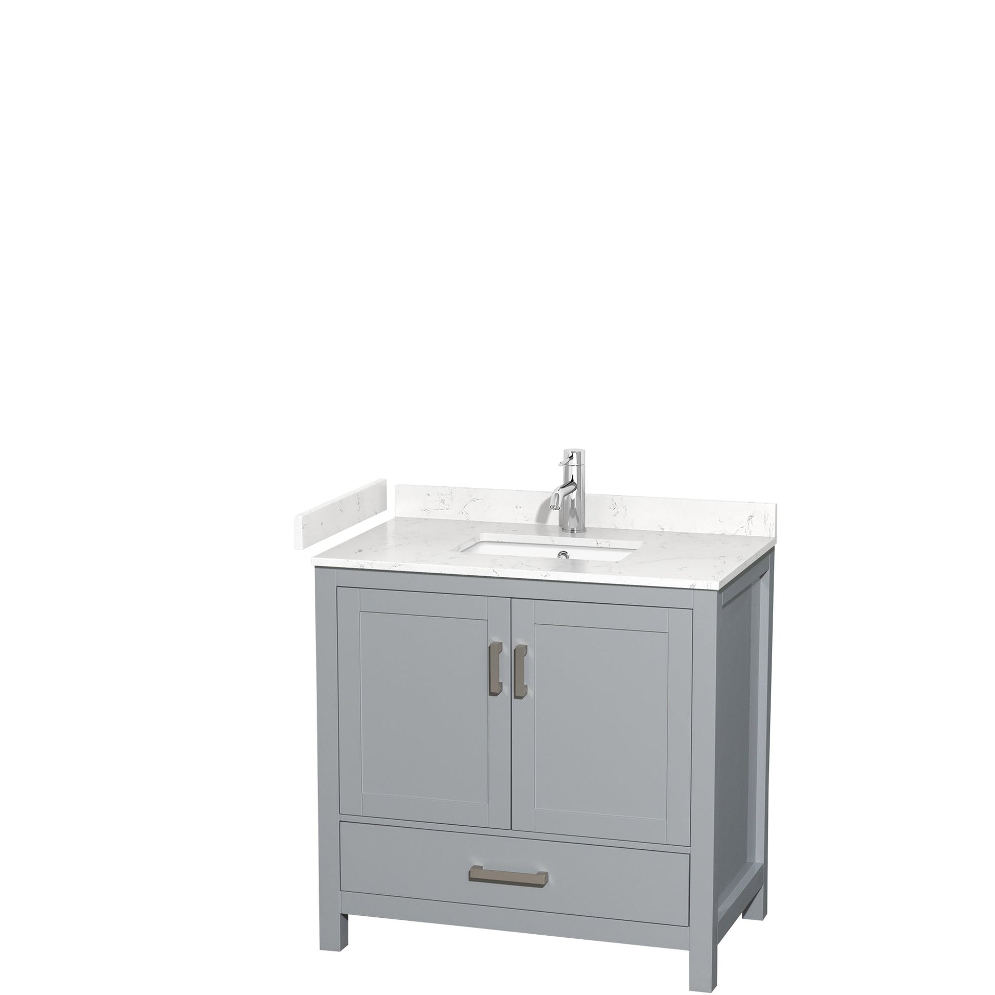 Wyndham Collection Sheffield 36" Single Bathroom Vanity in Gray, Carrara Cultured Marble Countertop, Undermount Square Sink, No Mirror