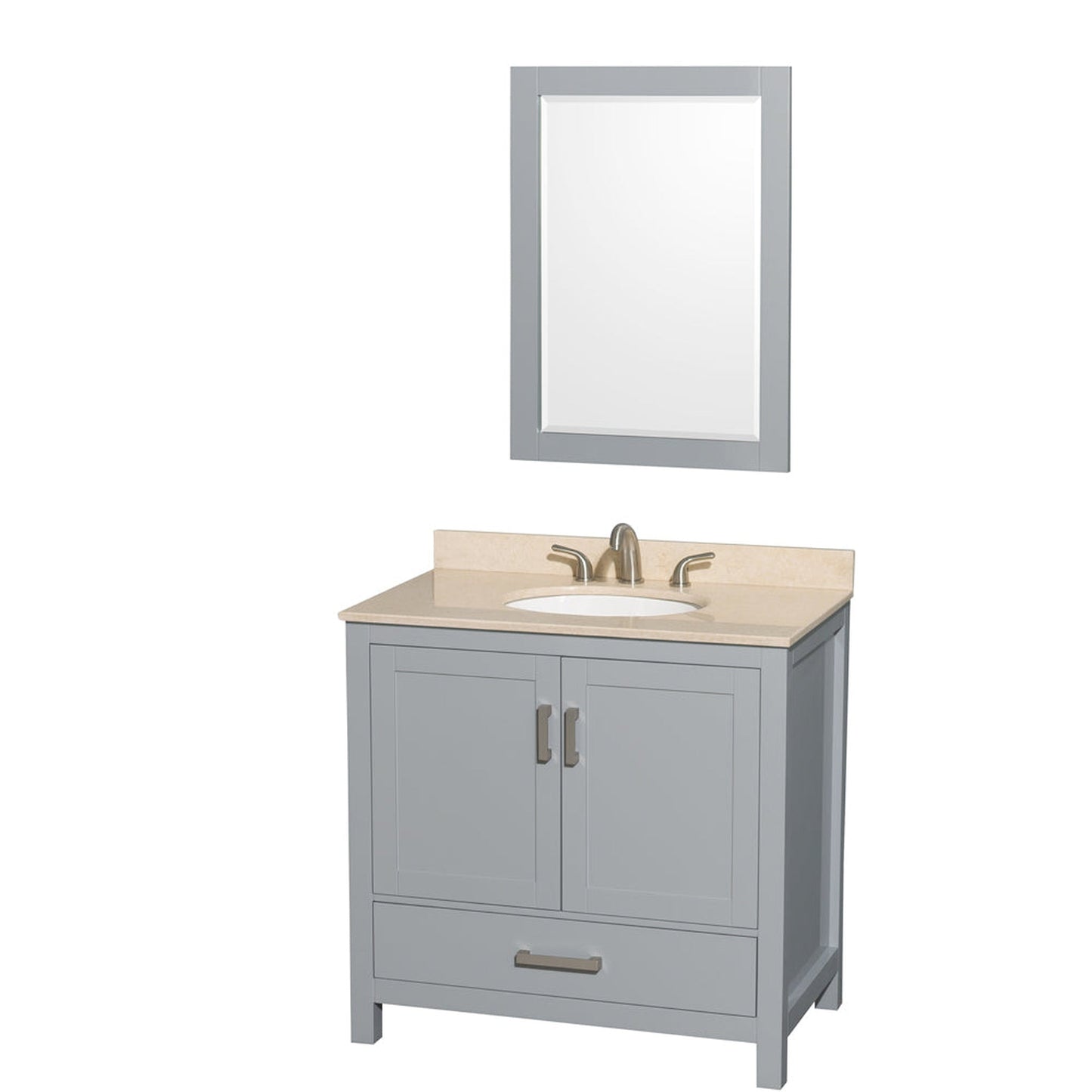 Wyndham Collection Sheffield 36" Single Bathroom Vanity in Gray, Ivory Marble Countertop, Undermount Oval Sink, and 24" Mirror