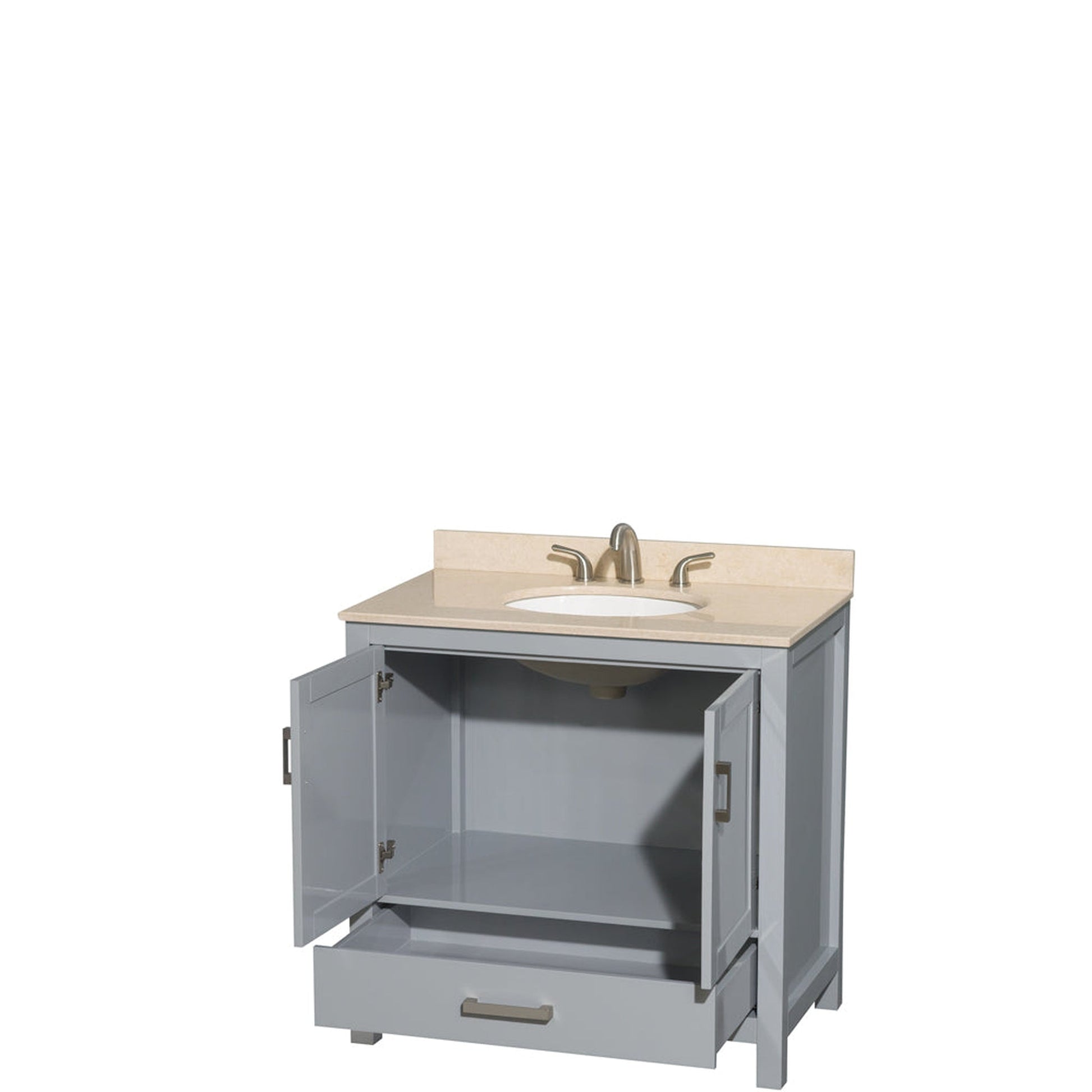 Wyndham Collection Sheffield 36" Single Bathroom Vanity in Gray, Ivory Marble Countertop, Undermount Oval Sink, and No Mirror