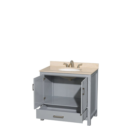 Wyndham Collection Sheffield 36" Single Bathroom Vanity in Gray, Ivory Marble Countertop, Undermount Oval Sink, and No Mirror