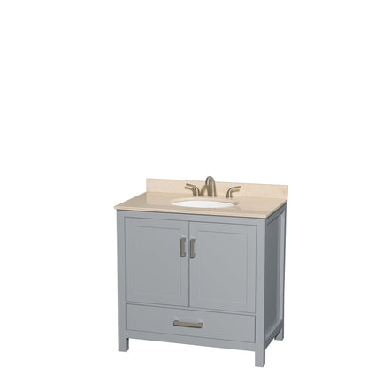 Wyndham Collection Sheffield 36" Single Bathroom Vanity in Gray, Ivory Marble Countertop, Undermount Oval Sink, and No Mirror