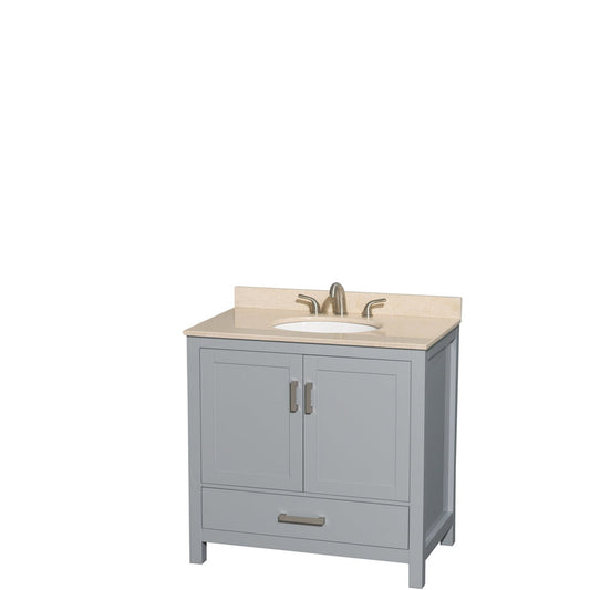 Wyndham Collection Sheffield 36" Single Bathroom Vanity in Gray, Ivory Marble Countertop, Undermount Oval Sink, and No Mirror