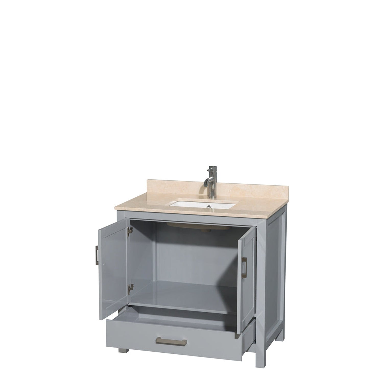 Wyndham Collection Sheffield 36" Single Bathroom Vanity in Gray, Ivory Marble Countertop, Undermount Square Sink, and No Mirror