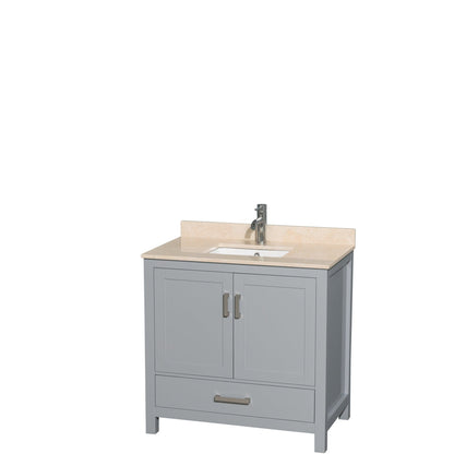 Wyndham Collection Sheffield 36" Single Bathroom Vanity in Gray, Ivory Marble Countertop, Undermount Square Sink, and No Mirror