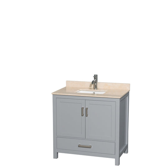 Wyndham Collection Sheffield 36" Single Bathroom Vanity in Gray, Ivory Marble Countertop, Undermount Square Sink, and No Mirror