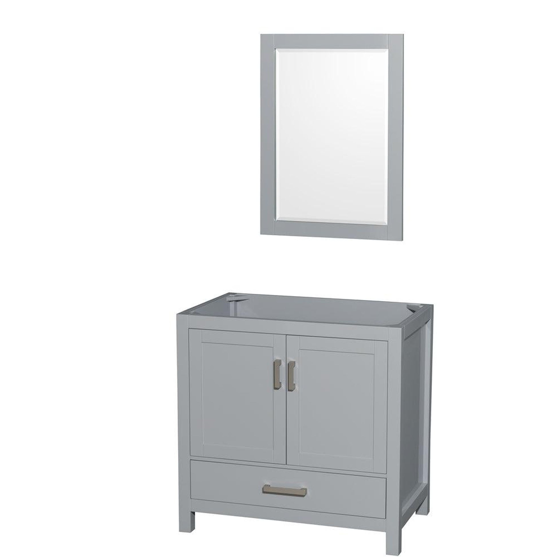 Wyndham Collection Sheffield 36" Single Bathroom Vanity in Gray, No Countertop, No Sink, and 24" Mirror