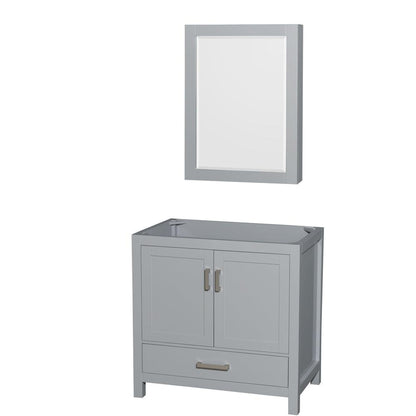 Wyndham Collection Sheffield 36" Single Bathroom Vanity in Gray, No Countertop, No Sink, and Medicine Cabinet