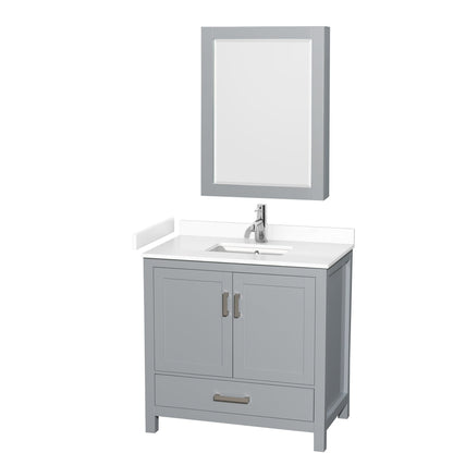 Wyndham Collection Sheffield 36" Single Bathroom Vanity in Gray, White Cultured Marble Countertop, Undermount Square Sink, Medicine Cabinet