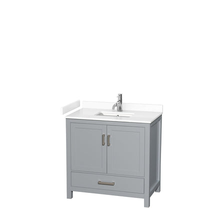 Wyndham Collection Sheffield 36" Single Bathroom Vanity in Gray, White Cultured Marble Countertop, Undermount Square Sink, No Mirror