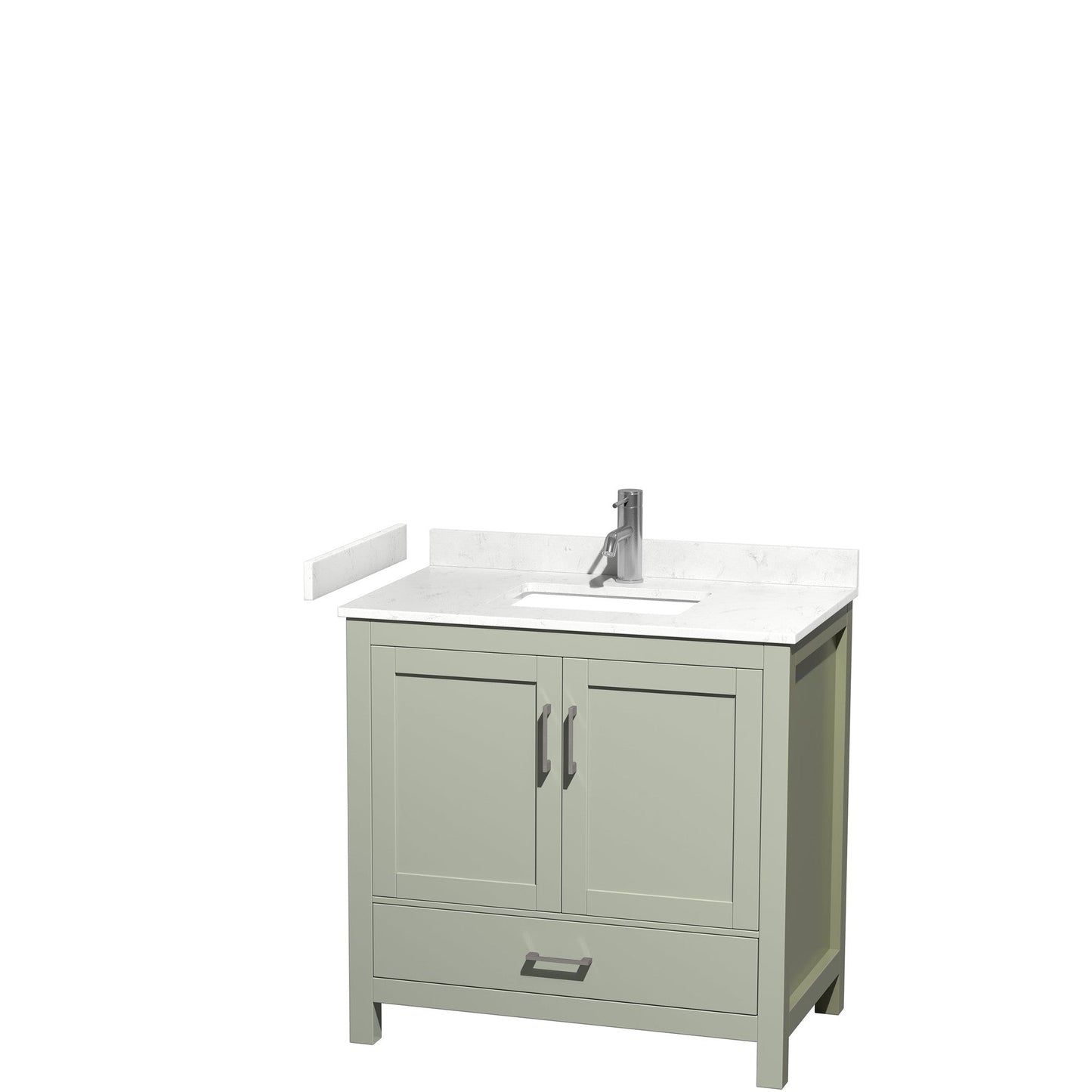 Wyndham Collection Sheffield 36" Single Bathroom Vanity in Light Green, Carrara Cultured Marble Countertop, Undermount Square Sink, Brushed Nickel Trim