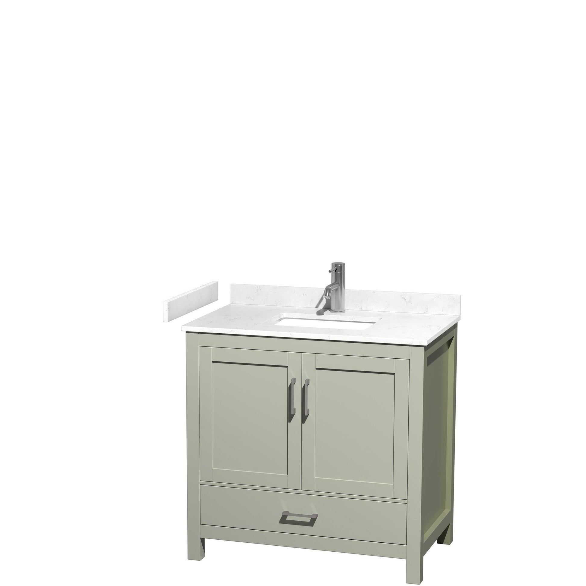 Wyndham Collection Sheffield 36" Single Bathroom Vanity in Light Green, Carrara Cultured Marble Countertop, Undermount Square Sink, Brushed Nickel Trim