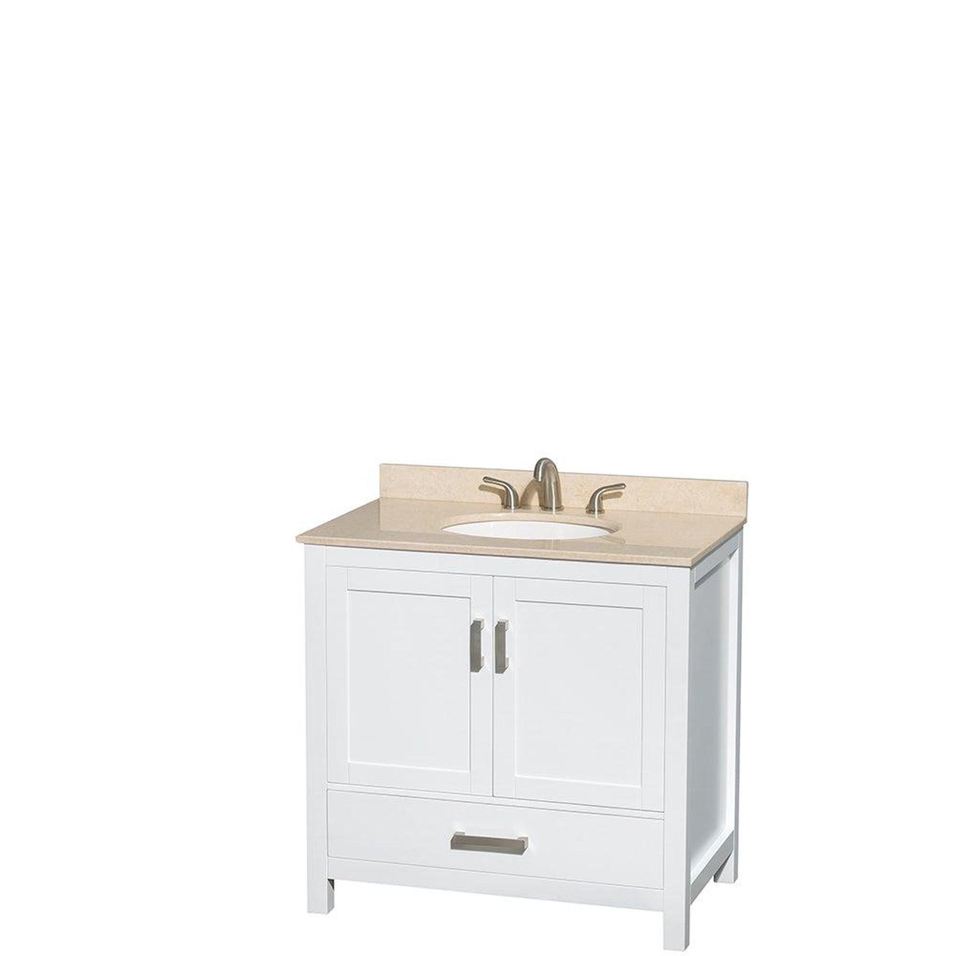 Wyndham Collection Sheffield 36" Single Bathroom Vanity in White, Ivory Marble Countertop, Undermount Oval Sink, and Medicine Cabinet
