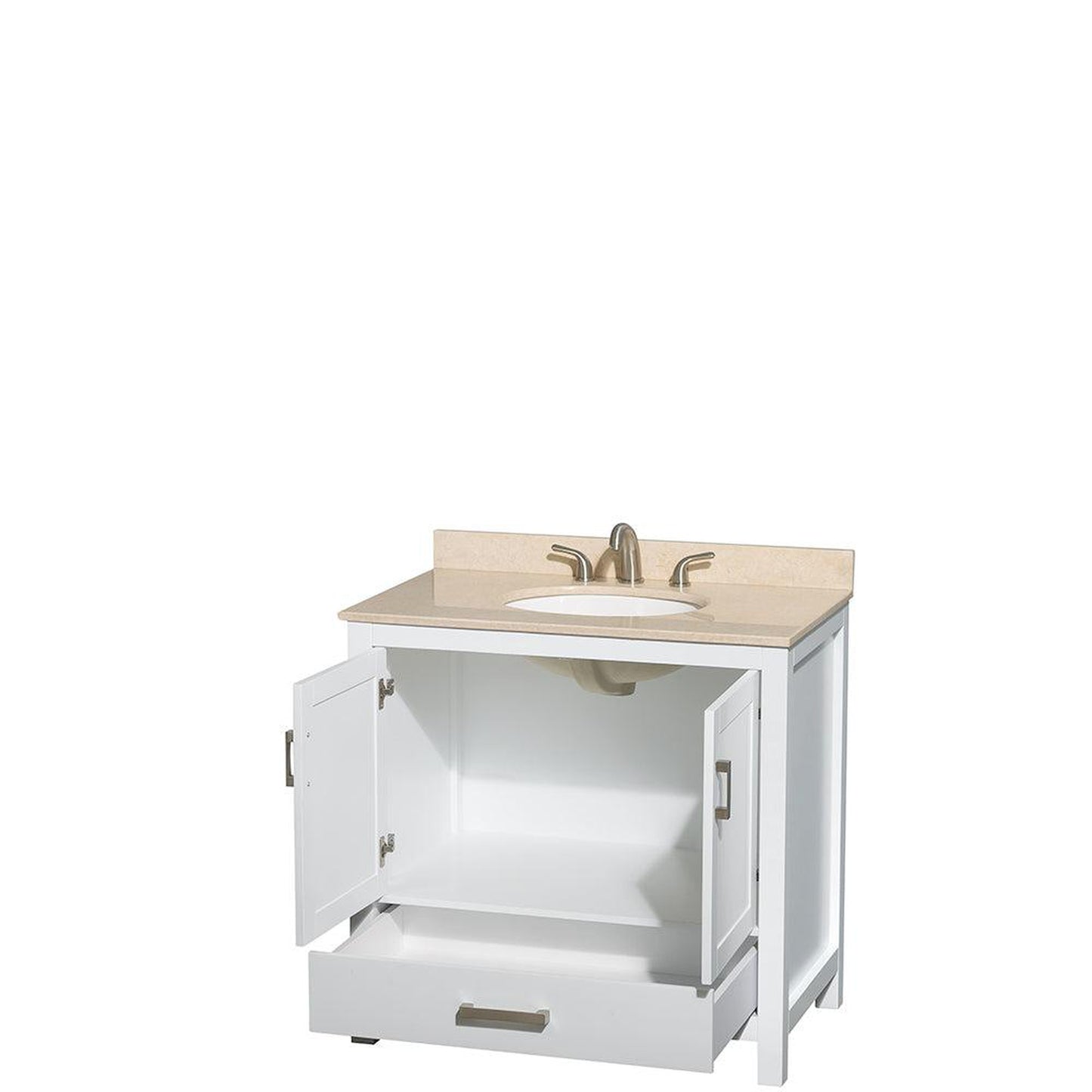 Wyndham Collection Sheffield 36" Single Bathroom Vanity in White, Ivory Marble Countertop, Undermount Oval Sink, and No Mirror