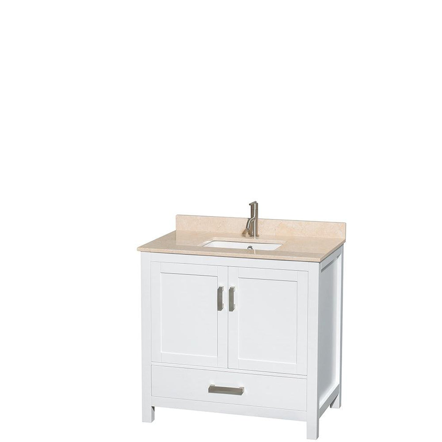 Wyndham Collection Sheffield 36" Single Bathroom Vanity in White, Ivory Marble Countertop, Undermount Square Sink, and 24" Mirror