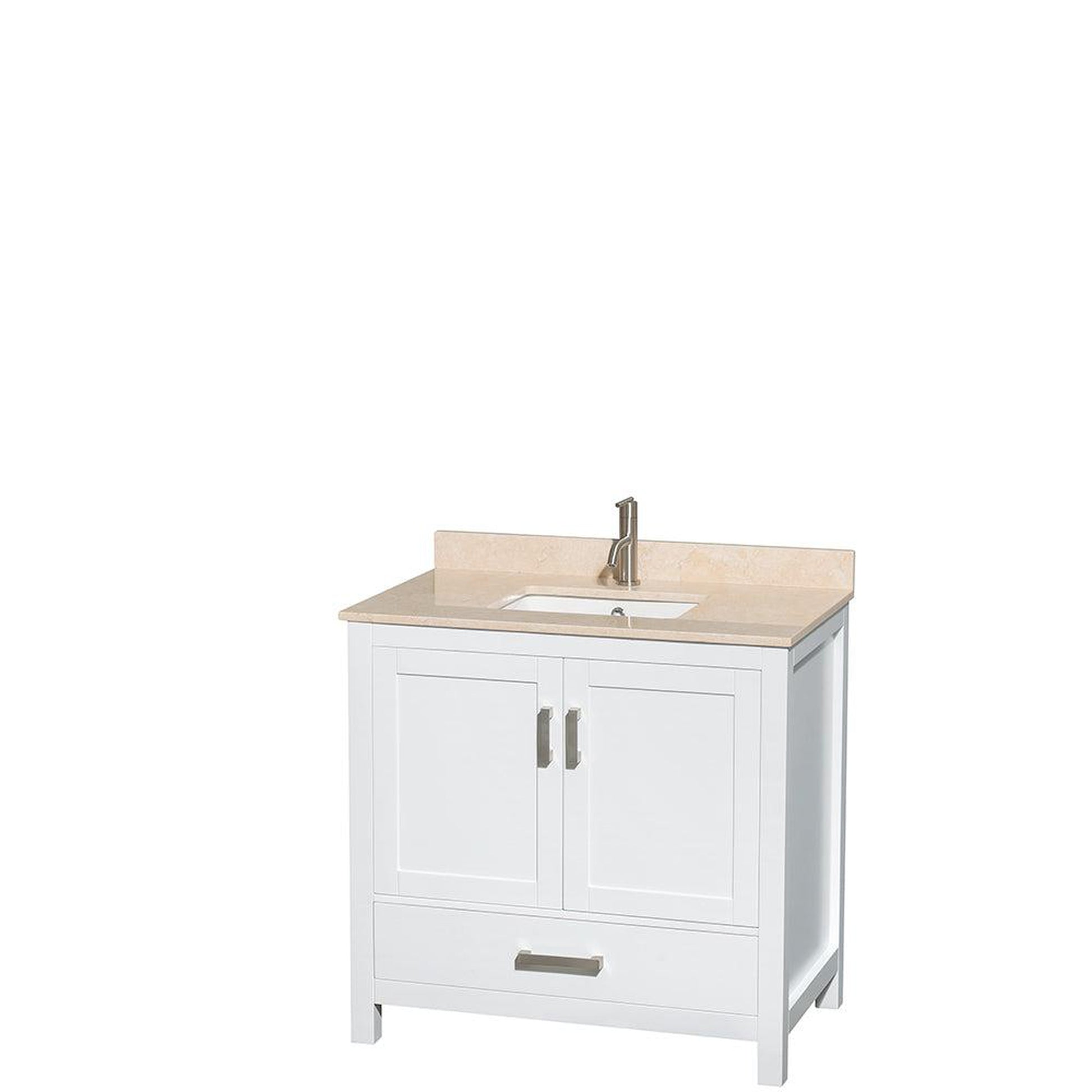 Wyndham Collection Sheffield 36" Single Bathroom Vanity in White, Ivory Marble Countertop, Undermount Square Sink, and 24" Mirror