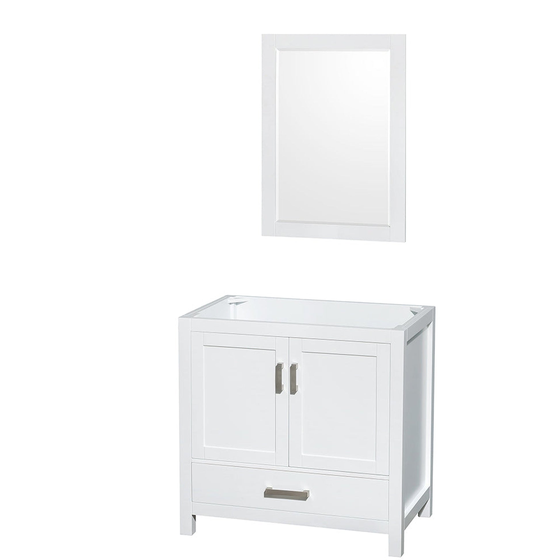 Wyndham Collection Sheffield 36" Single Bathroom Vanity in White, No Countertop, No Sink, and 24" Mirror