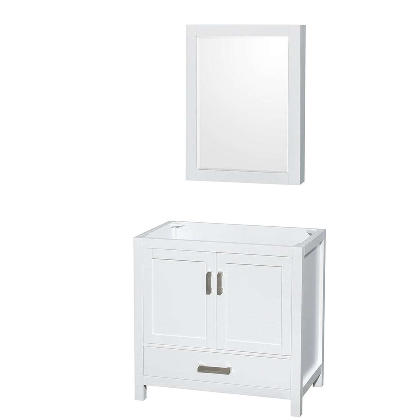 Wyndham Collection Sheffield 36" Single Bathroom Vanity in White, No Countertop, No Sink, and Medicine Cabinet