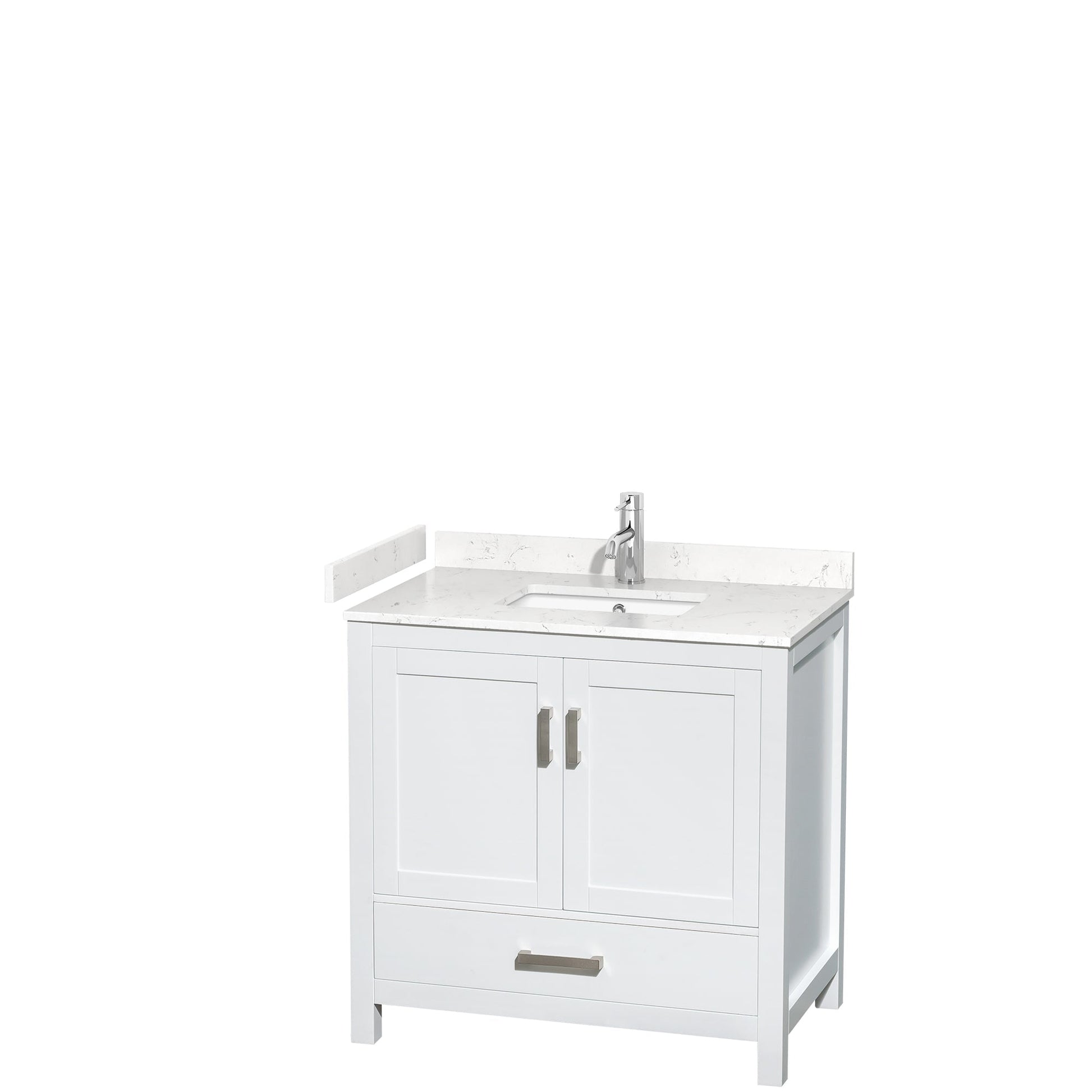 Wyndham Collection Sheffield 36" Single Bathroom Vanity in White, White Cultured Marble Countertop, Undermount Square Sink, 24" Mirror