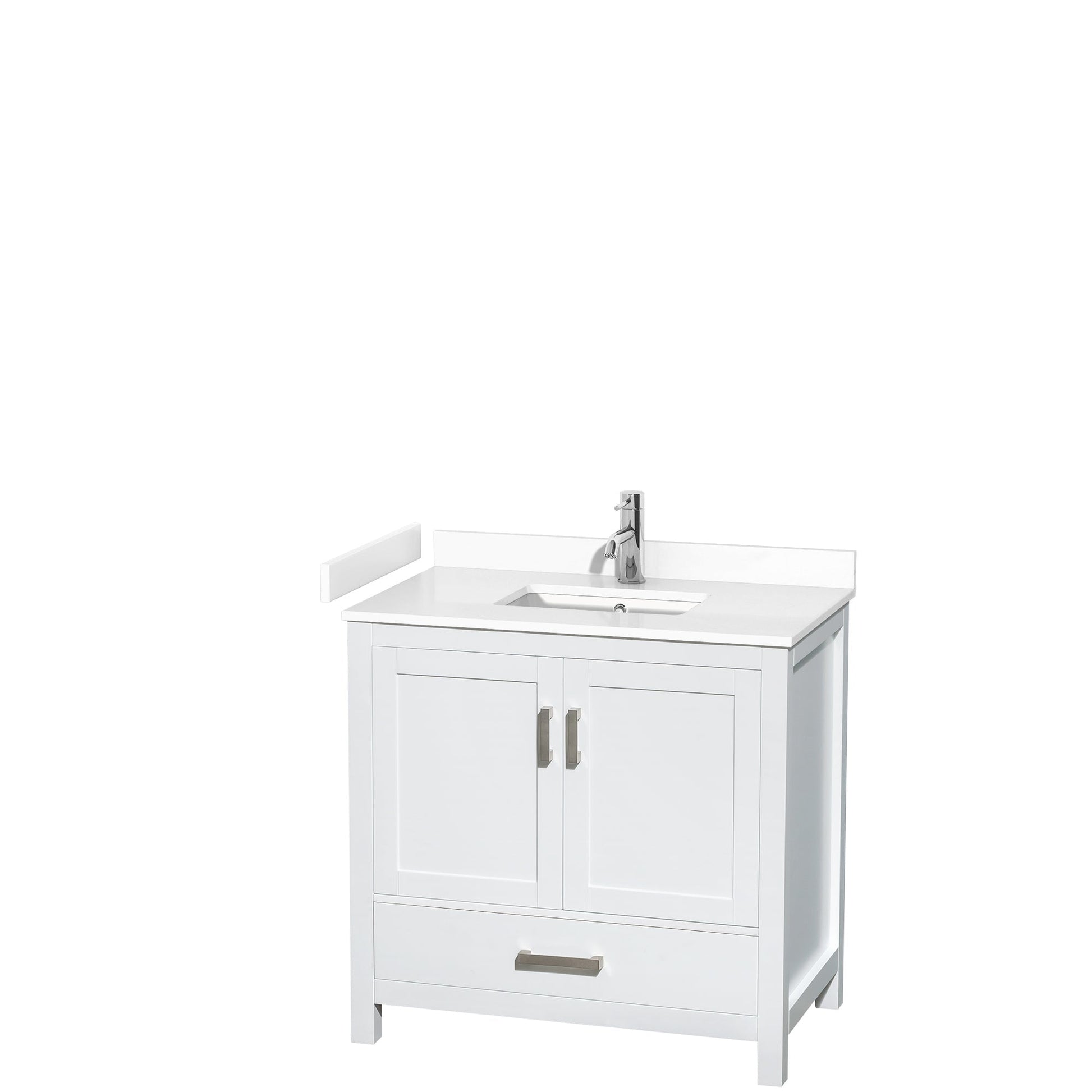 Wyndham Collection Sheffield 36" Single Bathroom Vanity in White, White Cultured Marble Countertop, Undermount Square Sink, No Mirror