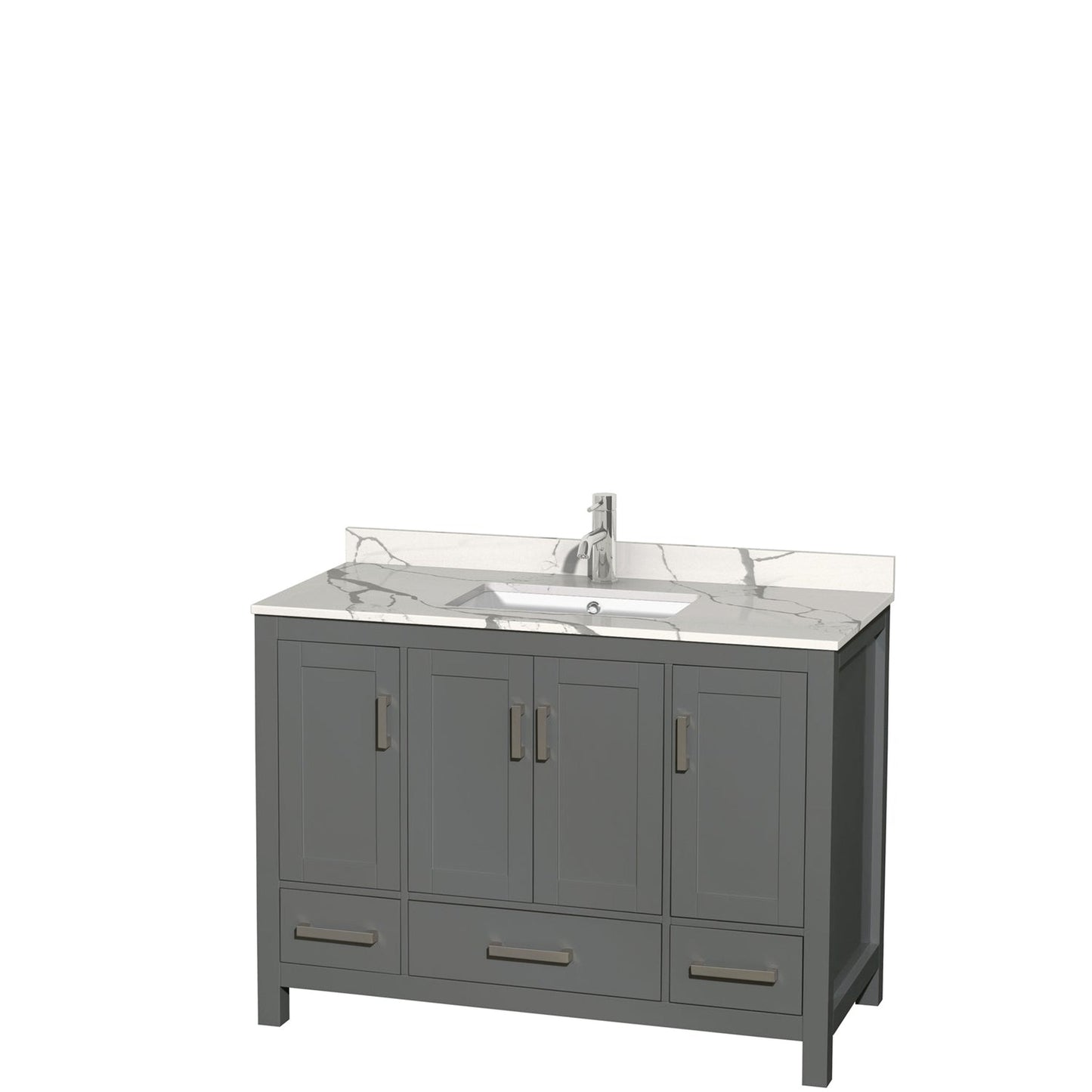 Wyndham Collection Sheffield 48" Single Bathroom Vanity in Dark Gray, Calacatta Quartz Countertop, Undermount Square Sink, No Mirror
