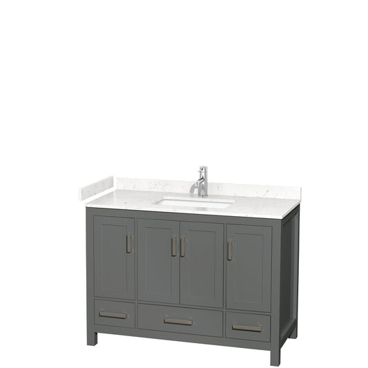 Wyndham Collection Sheffield 48" Single Bathroom Vanity in Dark Gray, Carrara Cultured Marble Countertop, Undermount Square Sink, No Mirror