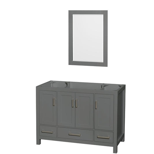 Wyndham Collection Sheffield 48" Single Bathroom Vanity in Dark Gray, No Countertop, No Sink, and 24" Mirror