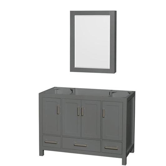 Wyndham Collection Sheffield 48" Single Bathroom Vanity in Dark Gray, No Countertop, No Sink, and Medicine Cabinet