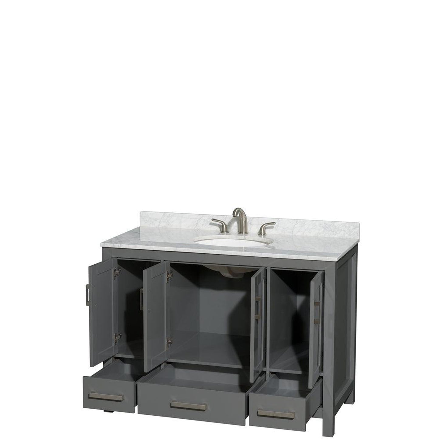 Wyndham Collection Sheffield 48" Single Bathroom Vanity in Dark Gray, White Carrara Marble Countertop, Undermount Oval Sink, and No Mirror