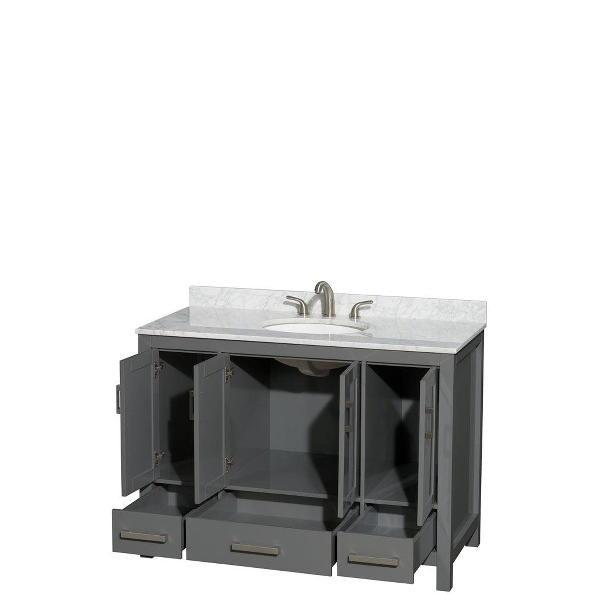 Wyndham Collection Sheffield 48" Single Bathroom Vanity in Dark Gray, White Carrara Marble Countertop, Undermount Oval Sink, and No Mirror