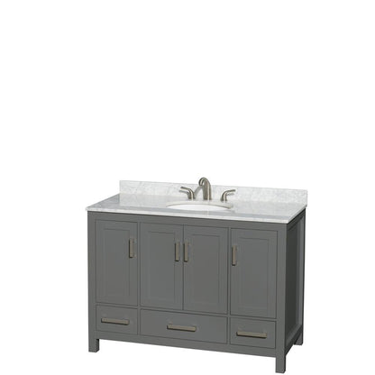 Wyndham Collection Sheffield 48" Single Bathroom Vanity in Dark Gray, White Carrara Marble Countertop, Undermount Oval Sink, and No Mirror