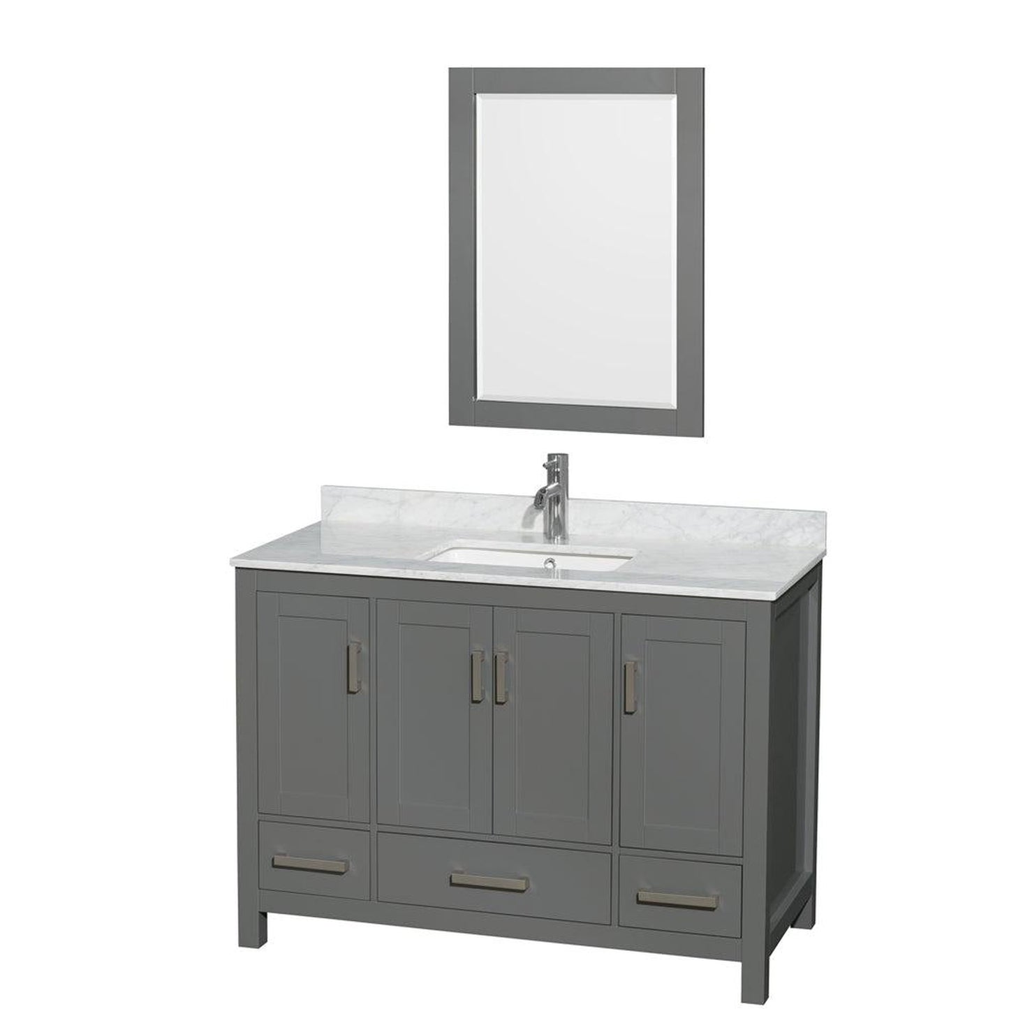 Wyndham Collection Sheffield 48" Single Bathroom Vanity in Dark Gray, White Carrara Marble Countertop, Undermount Square Sink, and 24" Mirror