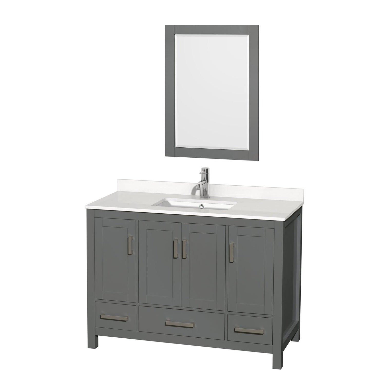 Wyndham Collection Sheffield 48" Single Bathroom Vanity in Dark Gray, White Quartz Countertop, Undermount Square Sink, 24" Mirror