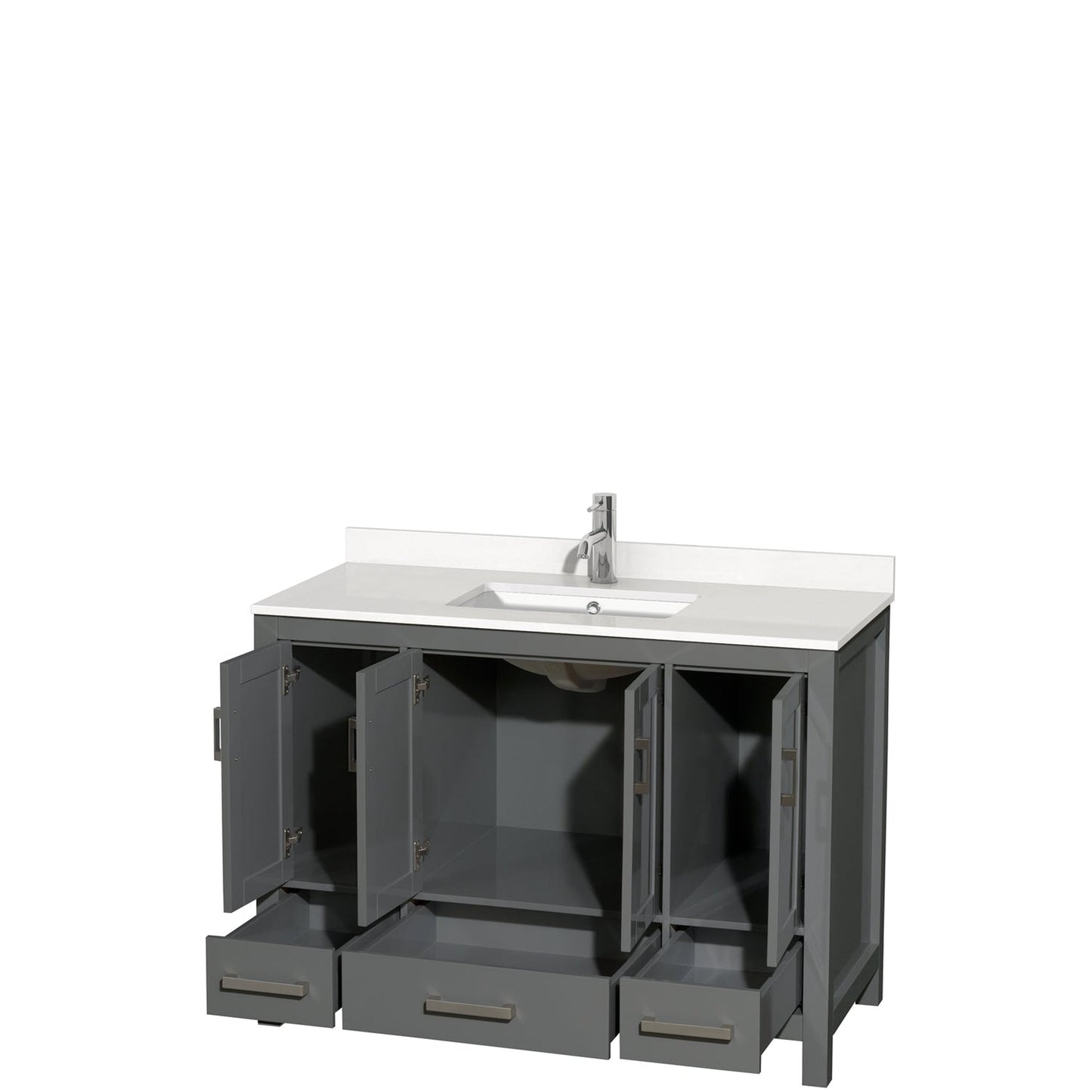 Wyndham Collection Sheffield 48" Single Bathroom Vanity in Dark Gray, White Quartz Countertop, Undermount Square Sink, No Mirror