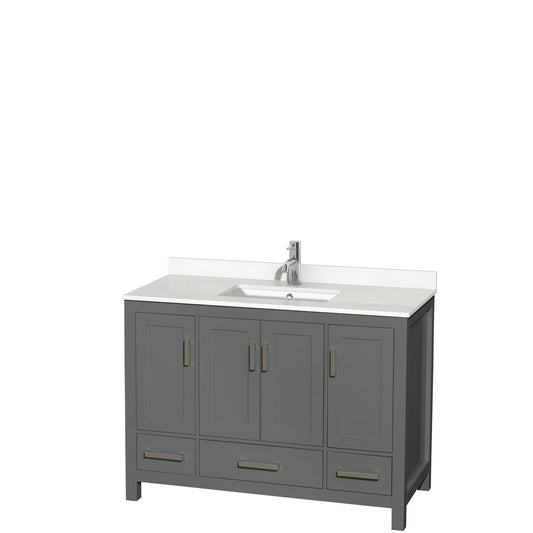 Wyndham Collection Sheffield 48" Single Bathroom Vanity in Dark Gray, White Quartz Countertop, Undermount Square Sink, No Mirror